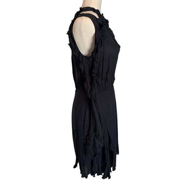 Iro Hanie Black Cold Shoulder Ruffle Mini Dress| Size 8 - Picture 3 of 10
